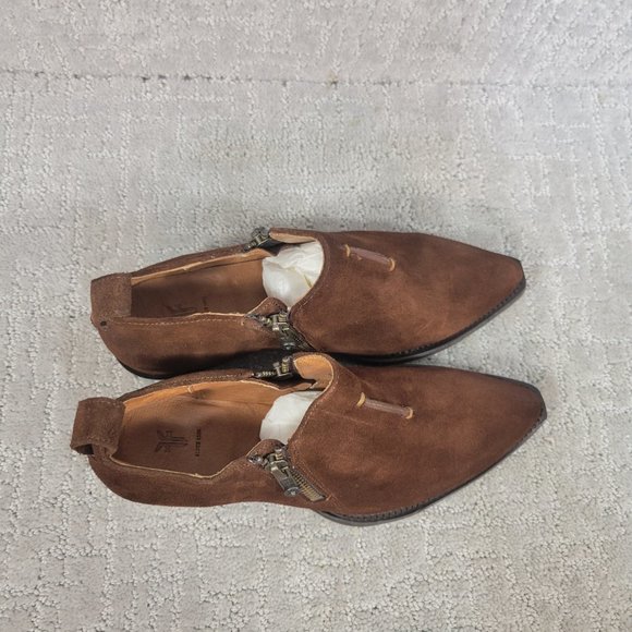 Frye Sacha Moto Shootie Brown Suede Side Zip Bootie Women's Size US 6.5B, 7.5B - Picture 8 of 11